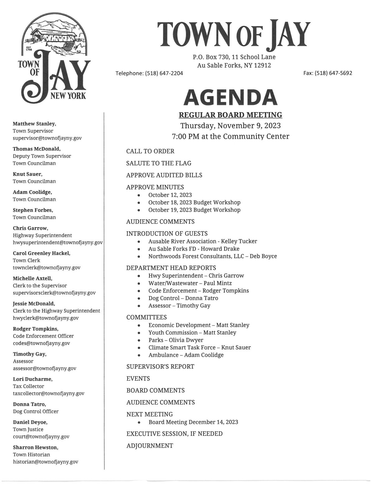 Town of Jay Regular Board Meeting Town of Jay, New York